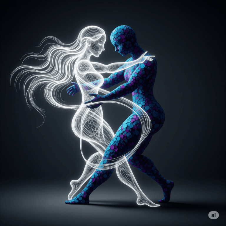 불교의 식(識)과 명색(名色)의 관계를 시각화한 이미지. 빛의 형상과 물질의 형상이 서로를 지탱하며 상호의존적 관계임을 상징한다.